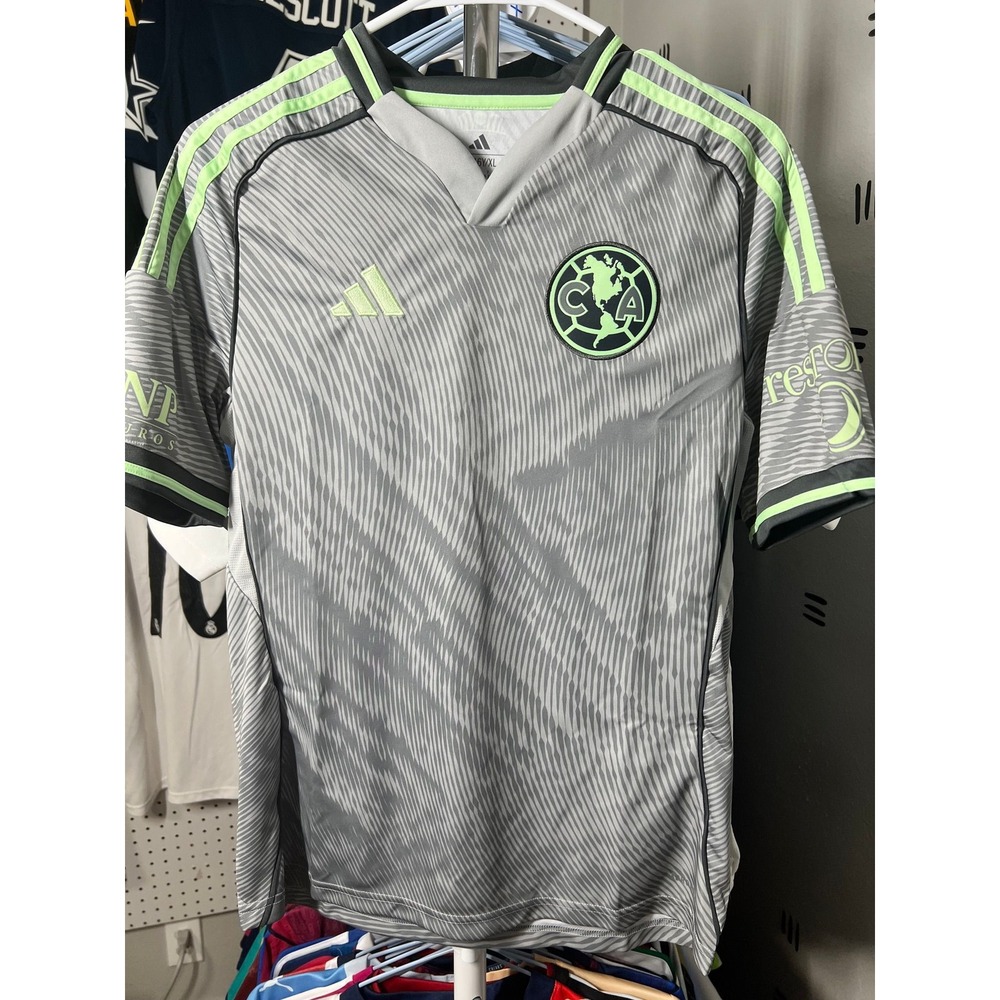 Adidas Club America 2023-24 Third Jersey Youth XL Grey Lime Green JN9632 Soccer